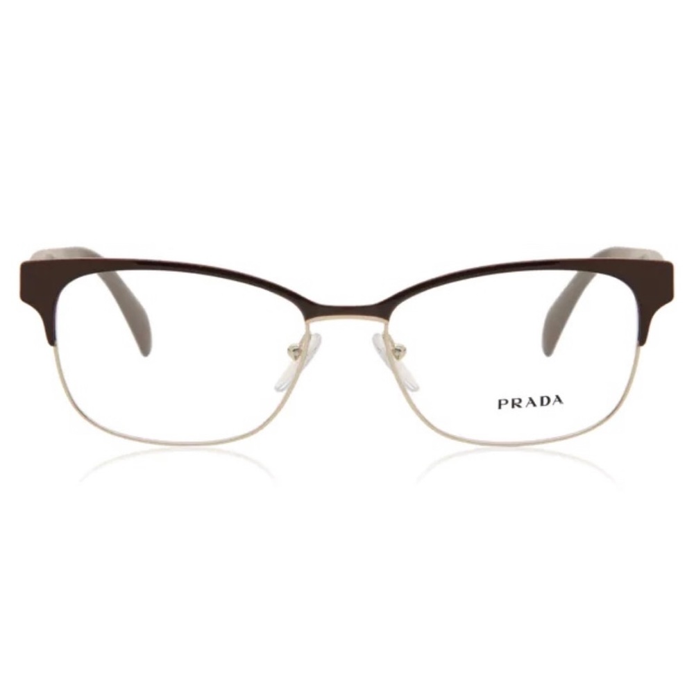 Prada Eyeglasses VPR 65R Black / Pale Gold Wayfarer Clubmaster Browline Glasses